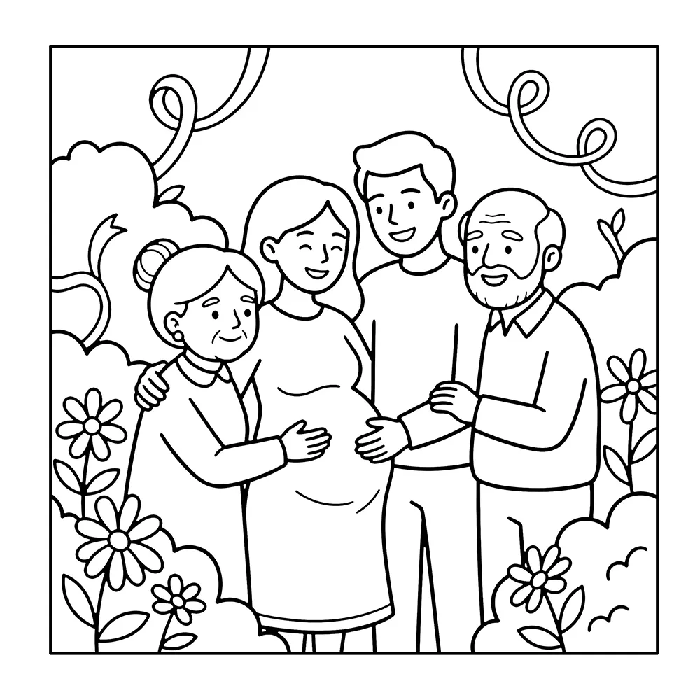 Pregnancy keepsake coloring book with memory pages, gentle scenes, and space for notes, photos, and baby memories.