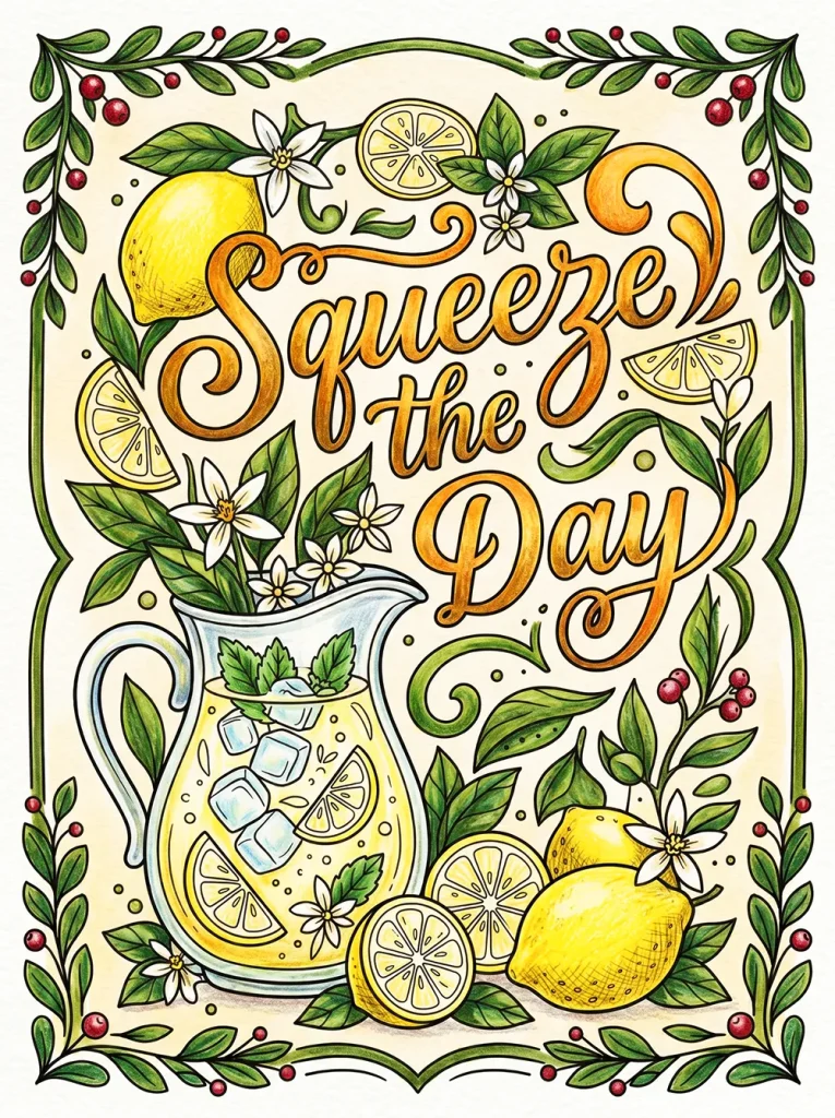 Squeeze the Day lemon kitchen wall art in full color