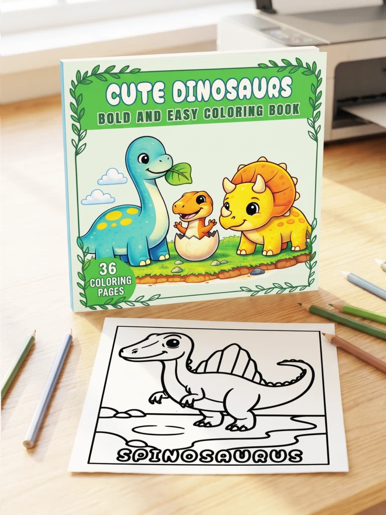 Cute Dinosaurs, Bold and Easy Coloring