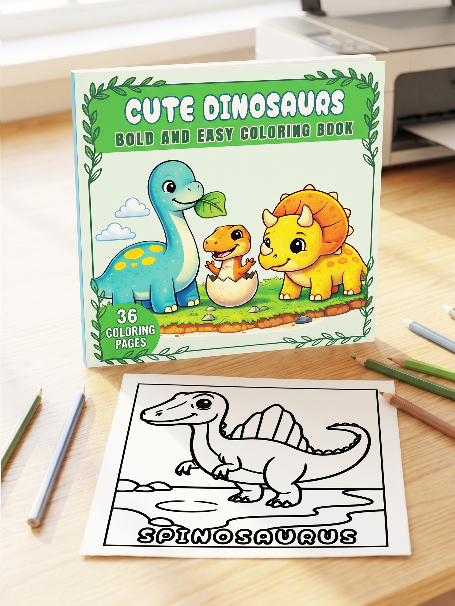 Cute Dinosaurs, Bold and Easy Coloring