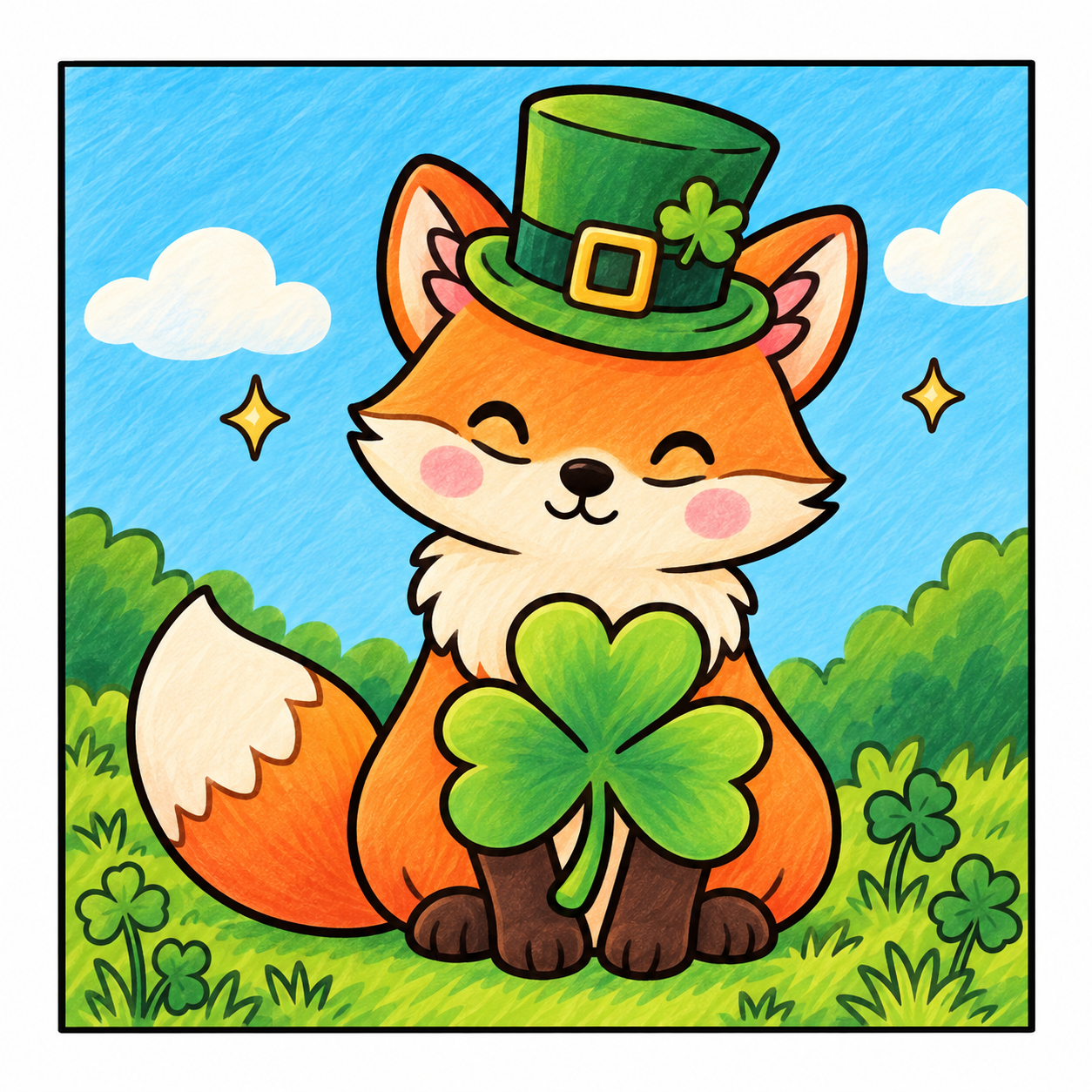 Bold & Easy St. Patrick’s Day coloring page with a fox