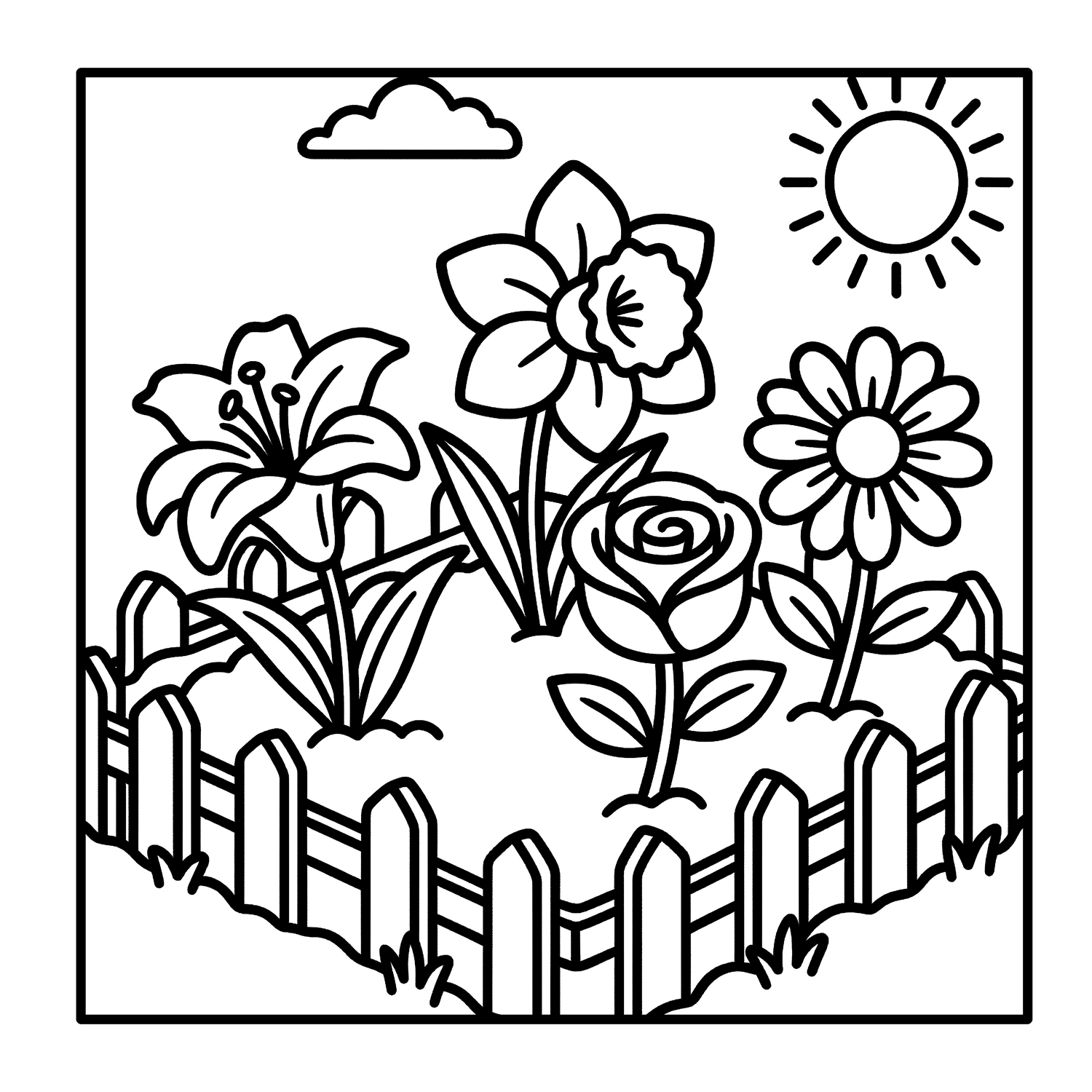 Cute Flowers — Bold and Easy Coloring Pages