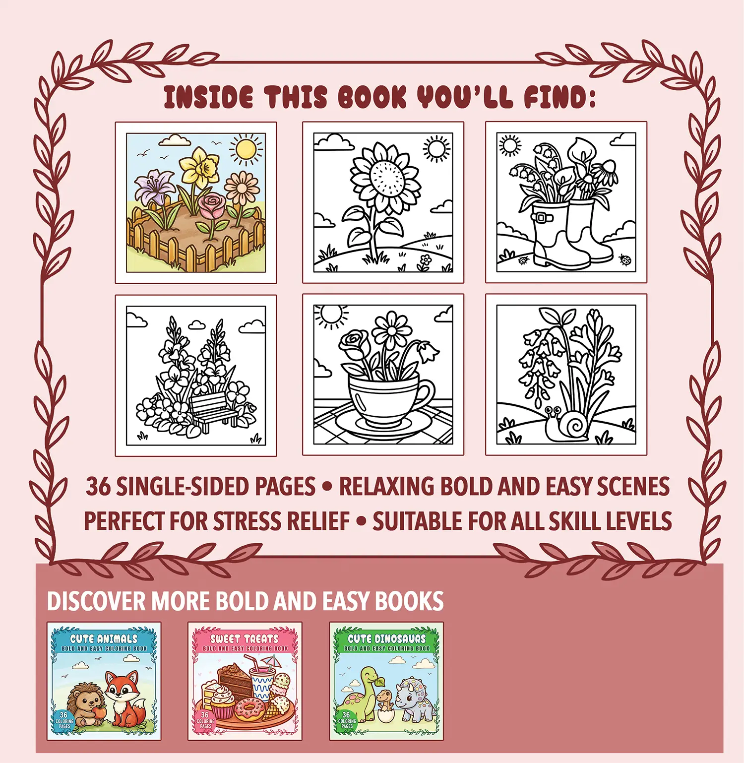 Cute Flowers — Bold and Easy Coloring Pages