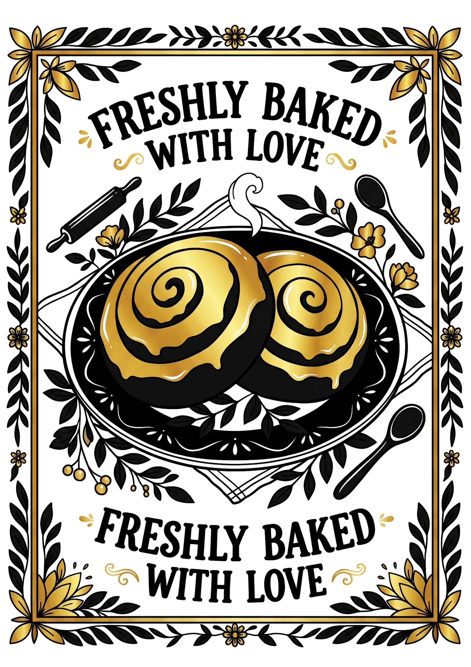 Freshly Baked With Love farmhouse kitchen wall art in black with an accent color