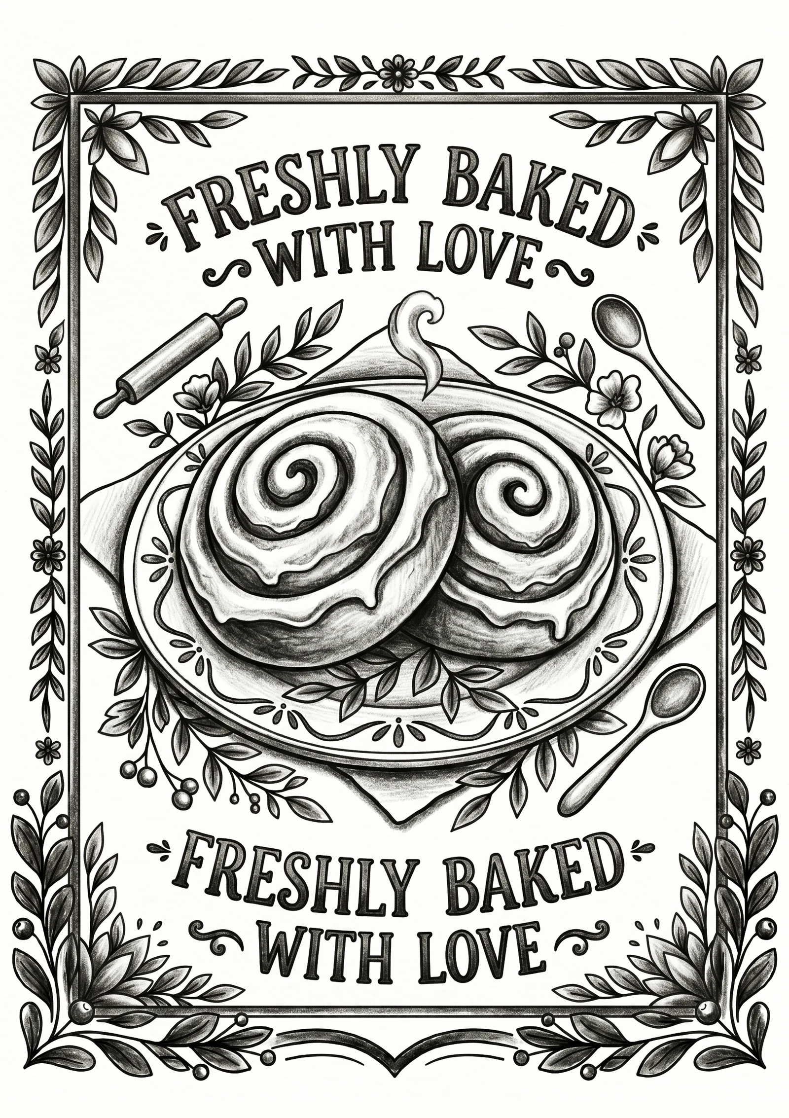 Freshly Baked With Love farmhouse kitchen wall art in the graphite style