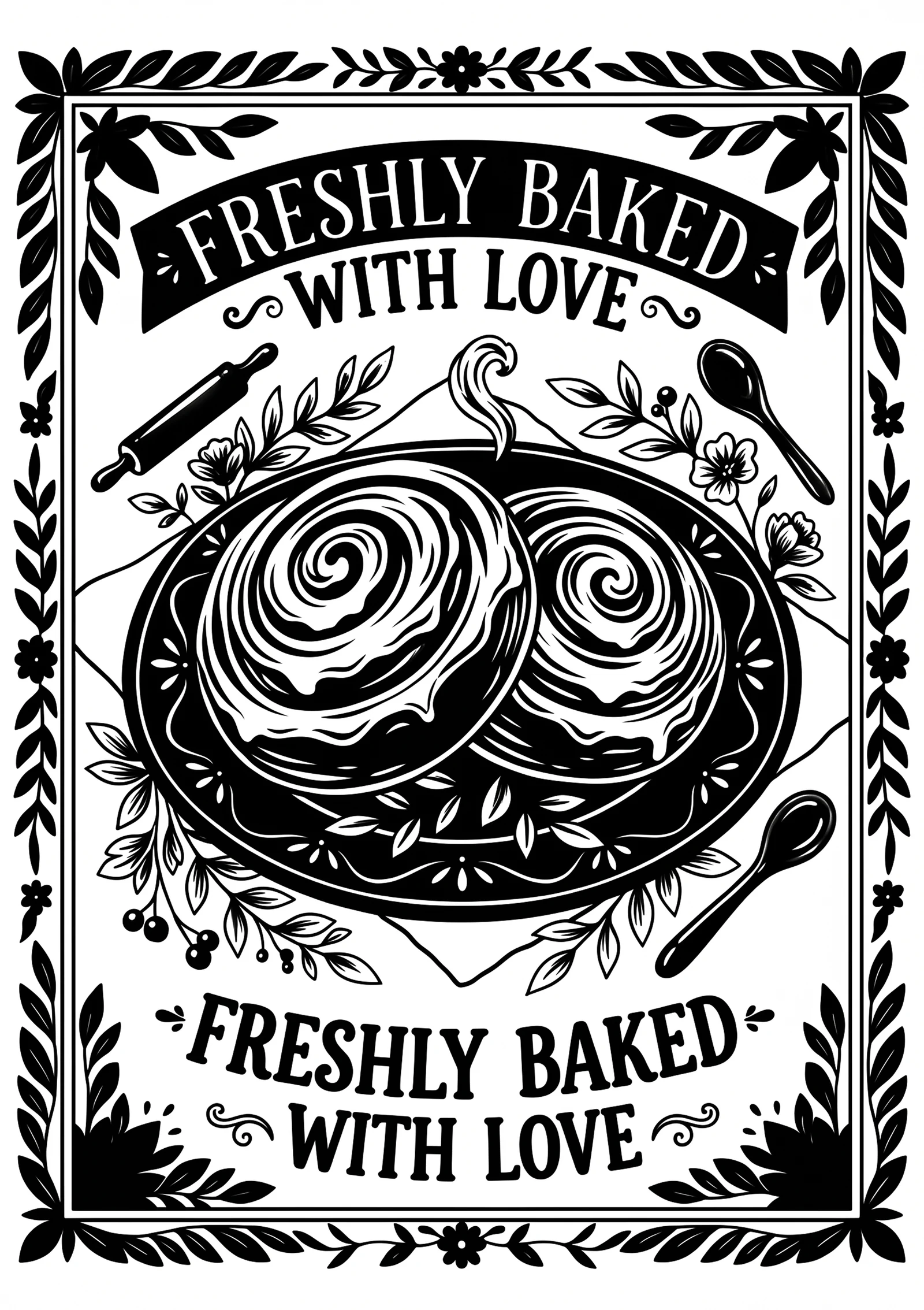 Freshly Baked With Love farmhouse kitchen wall art in the flat black style