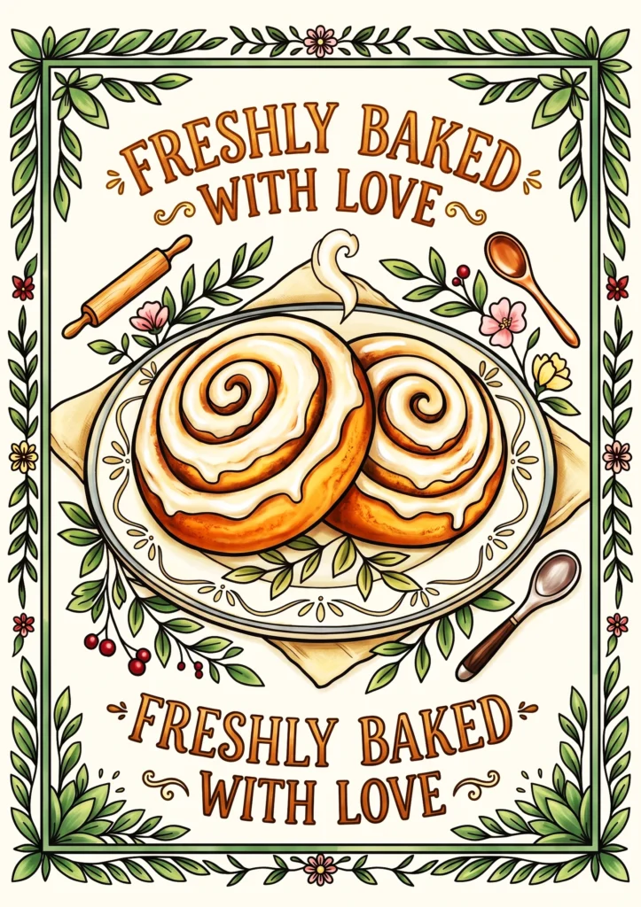 Freshly Baked With Love farmhouse kitchen wall art in full color