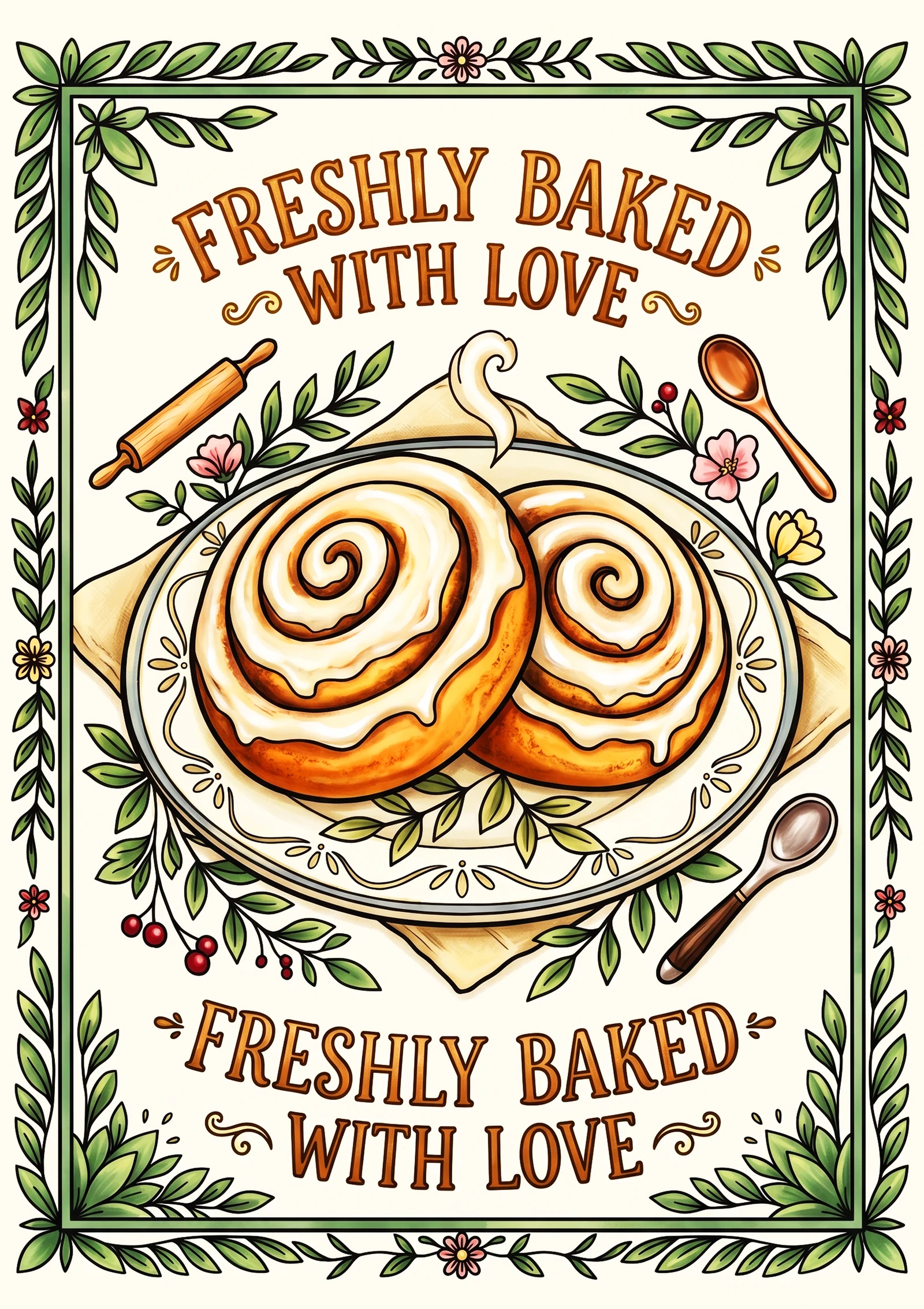 Freshly Baked With Love farmhouse kitchen wall art in full color
