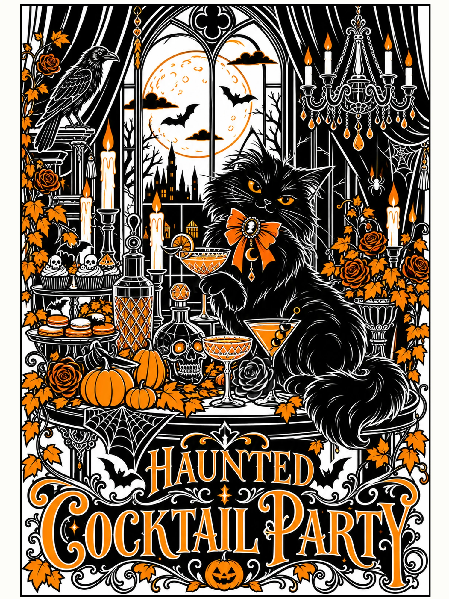 The Haunted Cocktail Party Wall Art in Black + Accent Color.