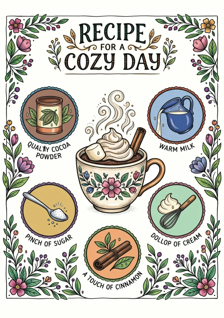 Recipe for a Cozy Day hot cocoa kitchen wall art in full color