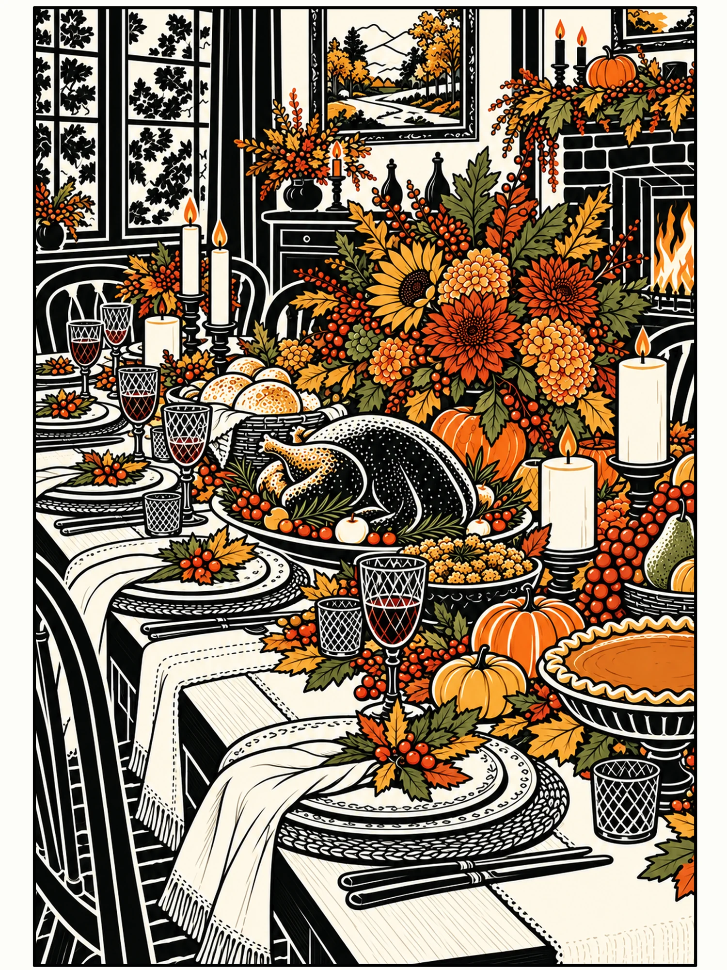 Gather Around the Harvest Table Thanksgiving Wall Art in Black + Accent Color.