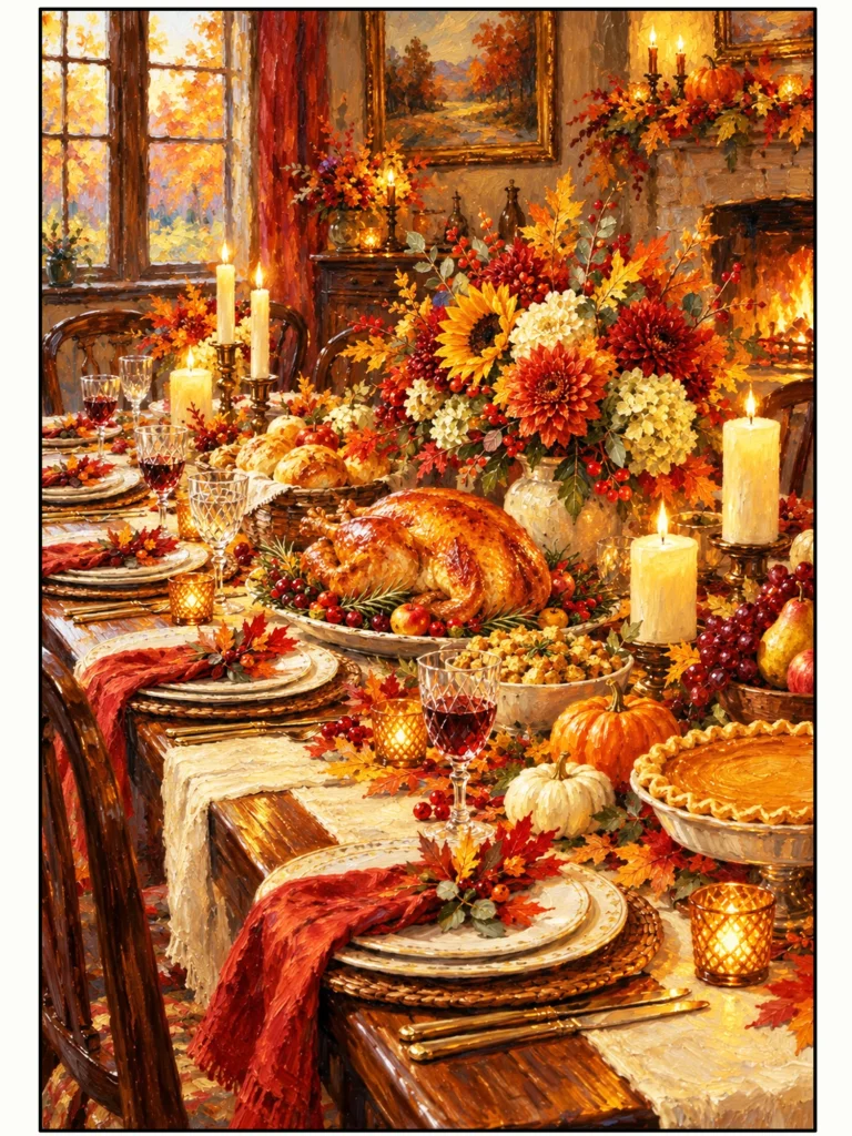 Gather Around the Harvest Table Thanksgiving Wall Art in Full Color.