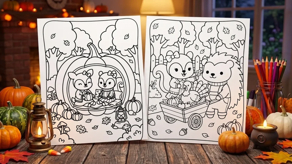 Free Cozy Fall and Thanksgiving Coloring Pages
